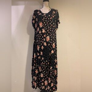 Woman Within Black and Pink Floral Maxi Dress